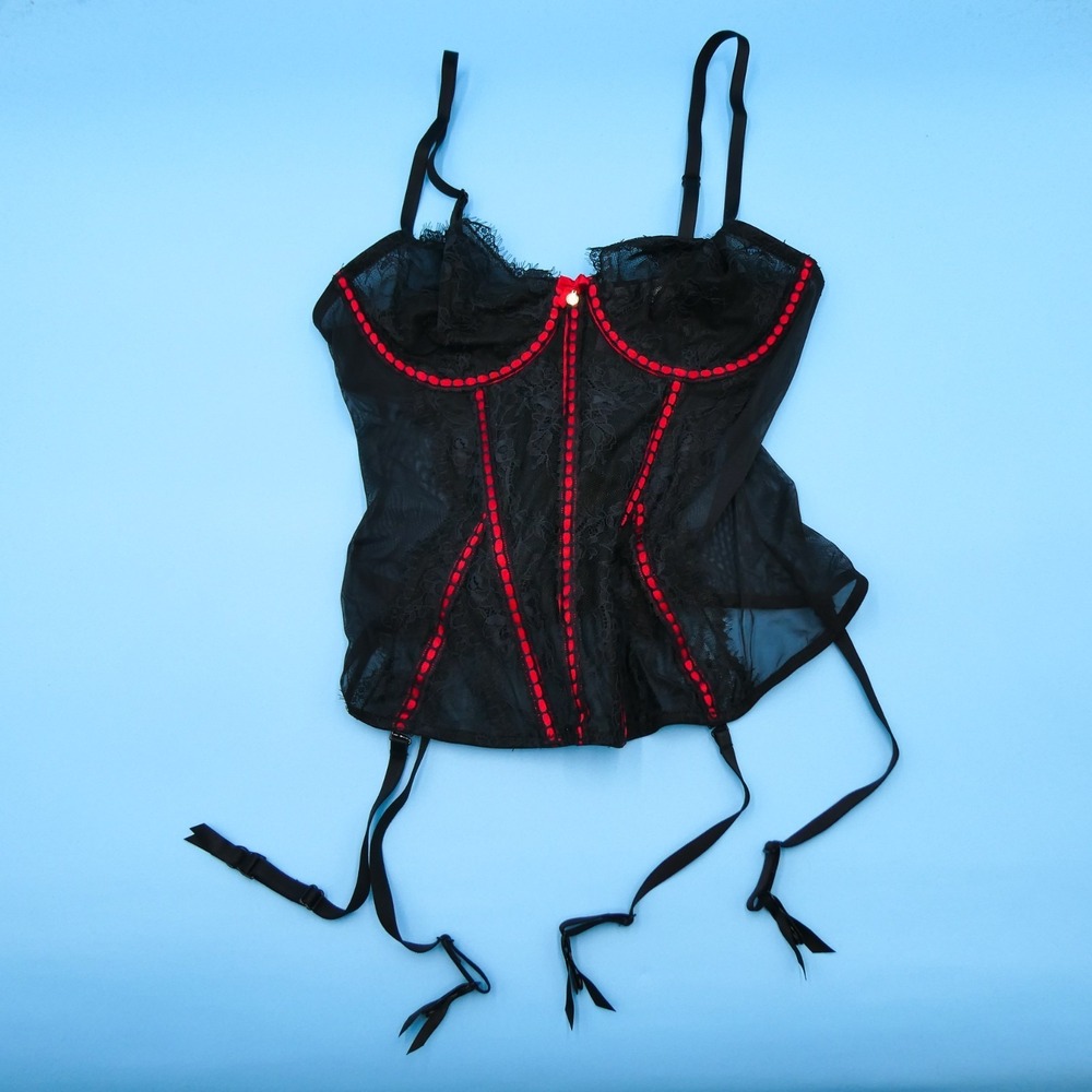Adore Me 36B Black Mesh Lace‎ Floral Long Lined Very Sexy Bra Lingerie Pullover
